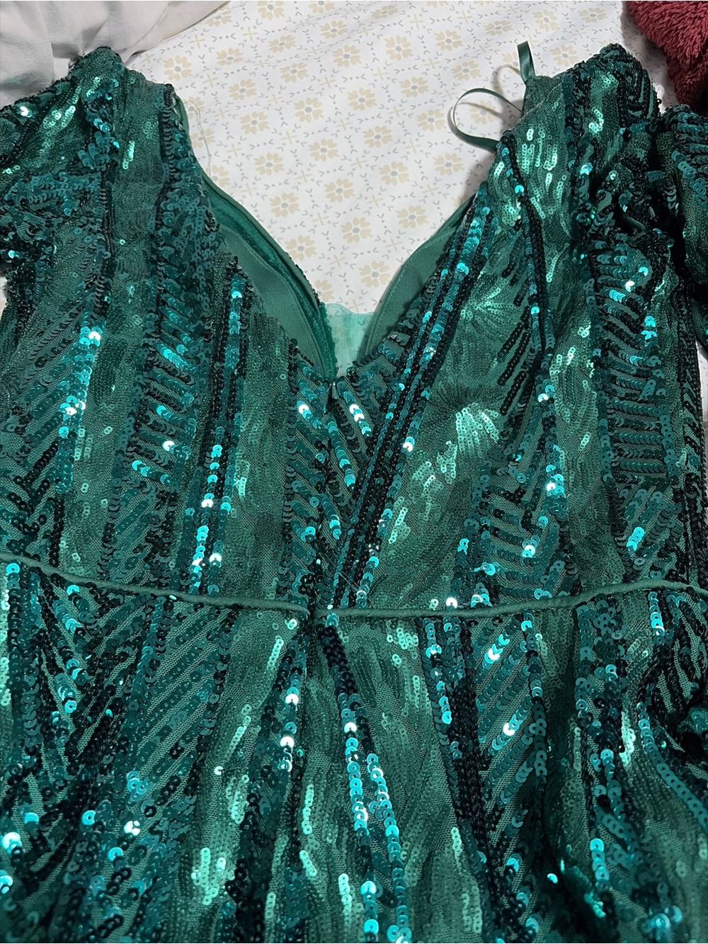 Emerald Green Sequin V-Neck Women's Dress